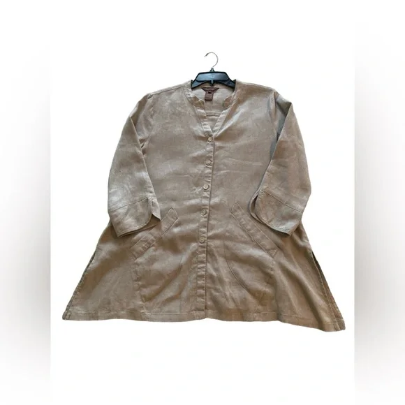 Multiples 100% Linen Long Sleeve Button Down Tunic Top. Size Small. - Picture 3 of 10